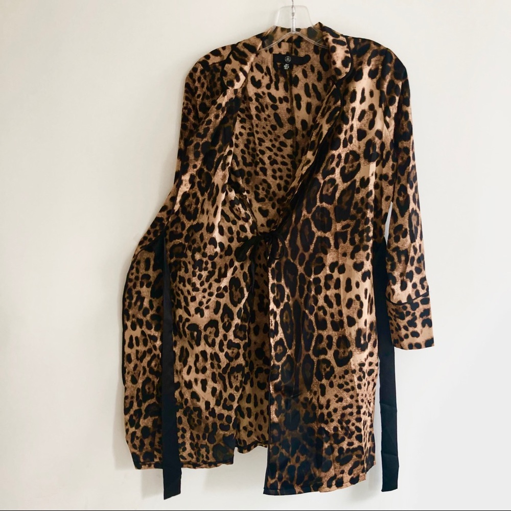 ASOS leopard print satin wrap side tie long sleeve dress